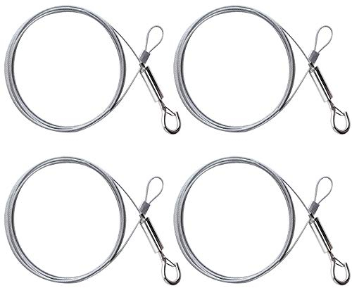 KLYNGTSK 4Pcs Cavo Acciaio Inox 304 Fune Metallica Regolabile Filo in Acciaio Inox con Anello e Gancio 1.5MM*2M Fune Acciaio Inox Corda per Appendere Cornici Foto Vestiti Luci Lampadari, Max 30KG