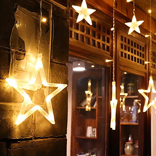 UISEBRT LED Lichterkette Sterne Lichtervorhang 3m für Außen Innen - 138 LEDs Warmweiß Lichterkettenvorhang mit 8 Modi, IP44 Wasserfest für Weihnachten Halloween Garten (3m, Sterne Lichterkette)