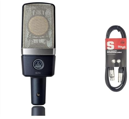AKG C214 Professionelles Großmembran-Kondensatormikrofon & Stagg Mikrofonkabel 3 Meter - 1x XLR Male - 1x XLR Female, Black