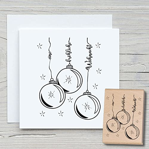 NEWSTAMPS Stempel Weihnachtskugeln Motivstempel aus Holz & Gummi zum Karten und Geschenke basteln, Holzstempel für Weihnachten, Weihnachtskarte, Tannenbaum, Scrapbook, Textilstempel, Deko, Freunde