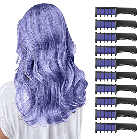 Capelli Gesso Pettine per Ragazze e Bambini,10 Pezzi Gessetti per Capelli Temporanei Gesso Regalo di Compleanno per Bambini Età 5 6 7 8 9 10 Lavabile Tintura per Party,Natale e Cosplay(Viola)