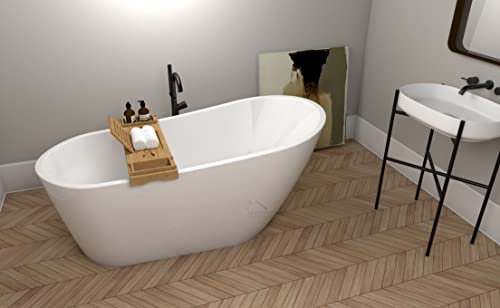 ECOLAM Baignoire autoportante en acrylique Elma 150x80cm + étagère en Bambou + siphon Click clack Baignoire îlot