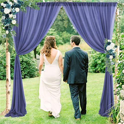 EXQULEG Voile Querbehang Freihanddeko Chiffon Vorhang Hochzeit Vorhänge Gardinenschals für Hochzeitsbogen & Traubogen Fenster Deko Tüllstoff Meterware Halbtransparent (Navy blau,1.5x2.15M-1pcs)