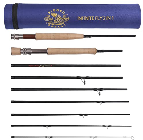 Rigged and Ready 2-in-1 Fliegenfischrute 2 Ruten 273 cm #6 213 cm und #4 Angelrutenoptionen 2 Griffkombinationen Toray Carbon-8 Abschnitte Rohr 45 cm