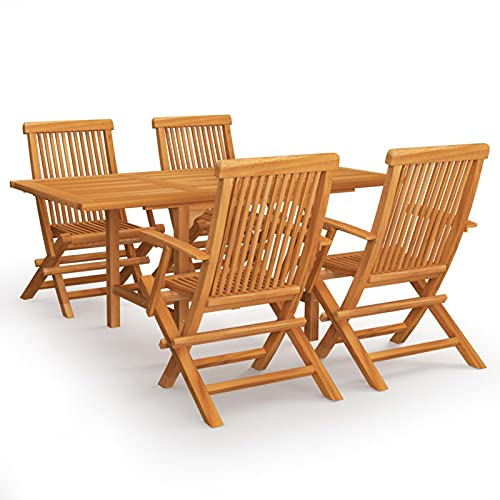 Tidyard 5-TLG. Garten Essgruppe 4 Personen Sitzgruppe Holz Klappbar Gartentisch mit Stuehlen Gartenmöbel Set Sitzgarnitur Massivholz Teak