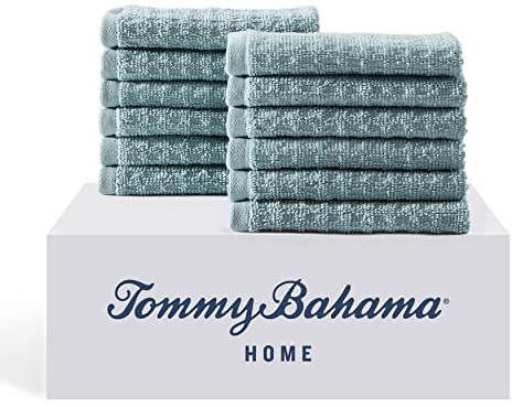 Tommy Bahama- Washcloth Set, Highly Absorbent Cotton Bathroom Decor, Low Linting & Fade Resistant, Oeko-Tex Certified (Northern Pacific Turquoise, 12 Piece)