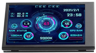 VBESTLIFE Computer-Temperaturmonitor, 3,5-Zoll-IPS-USB-C-PC-Temperaturanzeige, CPU-Datenmonitor, PC-Sensor-Panel-Anzeige, für DIY-Computer (Schwarz)