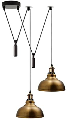 LEDSone Retro 2-flammige Spinnenleuchte, Pendelleuchte, Metall, 29 cm, Messing, E27-Fassung, verstellbar, industriell, für Wohnzimmer, Schlafzimmer, Café, Flur, Loft [Energieklasse A]