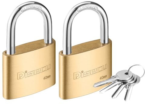 Disecu Vorhängeschloss aus massivem Messing, 40 mm breiter Körper, 3,3 cm Bügel, wasserdichtes Schloss mit Schlüsseln für Schuppen, Tor, Schule, Fitnessstudio, Zaun, Haspenaufbewahrung (2 Stück)