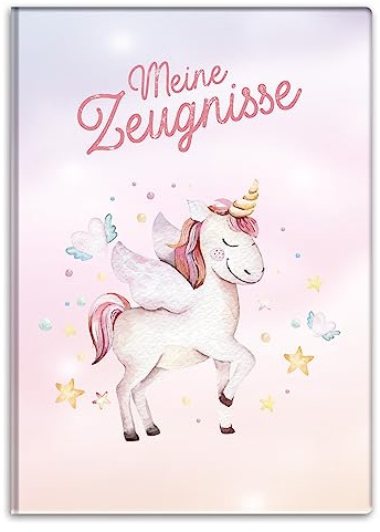 itenga Zeugnismappemit Motiv DIN A4 Dokumentenmappe Zeugnisse - für Kinder Jugendliche Schüler Mädchen (Einhorn)