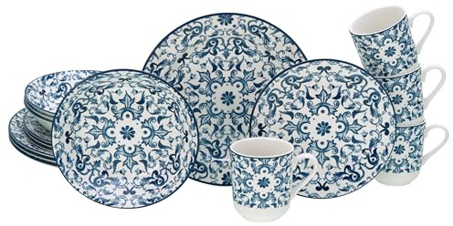 CreaTable, 16477, Série Fresco Bleu, Set de vaisselle 16 pièces, service combiné en faïence