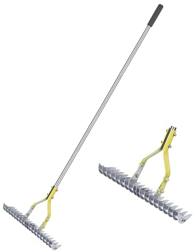 BARAYSTUS Thatch Rake, Lawn Rake with 148cm Adjustable Long Handle Robust Garden Leaf Grabber Made of Carbon Steel, Multi-Purpose Thatching Rake for Weeding, Loosening Soil ,Cleaning Dead
