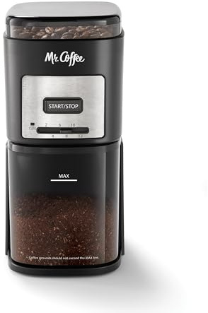 Mr. Coffee Automatic 12 Cup Burr Mill Coffee Grinder with 12 Custom Grinders, Black / Stainless Trim