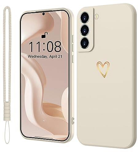 Mitetabo für Handyhülle Samsung Galaxy S22 5G Hülle Silikon mit Gold Liebesherz Dünn Case Slim Kratzfeste Rundumschutz Schutzhülle für Samsung Galaxy S22 5G Beige
