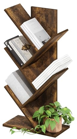 Furinno TREE Book Shelf, 5-Tier Bookshelf, Tree Bookcase for Room Decor, 8.4 x 15.7 x 30.3, for Living Room, Bedroom, Home Office, Amber Pine