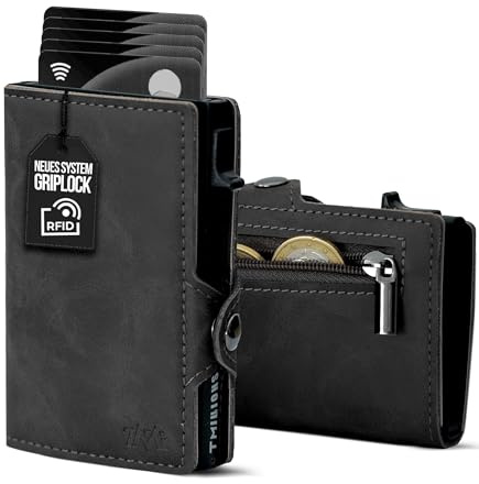 TMillions Kreditkartenetui für Herren, RFID-Leder, mit GripLock®-System und Diebstahlsicherung, NFC – automatischer Pop-Up-Kartenhalter, intelligente Geldbörse für 6 bis 12 Karten