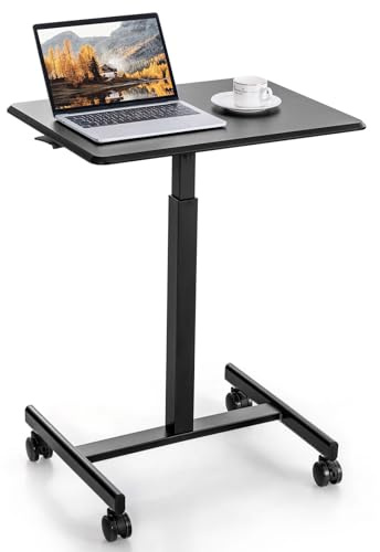 COSTWAY Mobile Standing Desk, Height Adjustable Laptop Desk Overbed Table with Wheels, 65 x 48cm Rolling Computer Desk Workstation Teacher Podium for Home Office (Black)