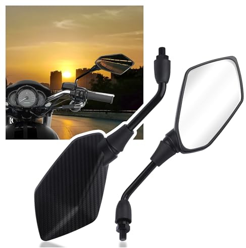 2PCS Motorcycle Mirrors with 8mm & 10mm Bolt,Carbon Fibre HD Motorcycle Mirrors for Handlebars,360° Adjustable Motorcycle Accessories Wide Angle Rear View Mirror (Carbon Fibre)