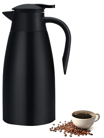 2 Litre Thermal Coffee Carafe Jugs, Vacuum Jug Stainless Steel Double-Wall Vacuum Insulated Coffee Pot Coffee Plunger, Juice/Milk/Tea Insulation Pot (Black)
