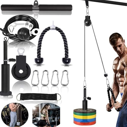 Kugooyi Kabelzug Fitness, Latzug Arm Krafttraining Bizeps Rücken Trainingsgerät DIY Latzugturm Zubehör für Sportgeräte Fitnessgeräte Umlenkrollen Krafttrainer