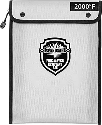 ISLANDSAFE Feuerfeste Dokumententasche, wasserdichte Geldtasche mit Reißverschluss, Aufbewahrungstasche für Wertsachen, A4 A5 Dokumentenmappe, Bargeld, Kreditkarte, Reisepass (Grau, 33 x 22,9 cm)