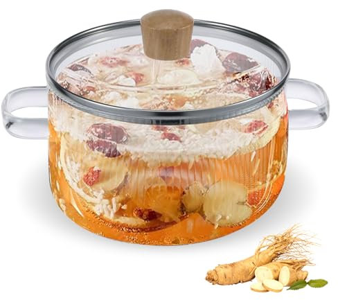 Borosilicate Glass Saucepan with Lid - 1.6L/54oz, Double Handles, Non-Stick, Heat Resistant, Stovetop Safe, Clear Glass Cooking Pot for Soup, Milk, Sauce, Pasta, Noodle