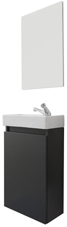 trendteam smart living - Champ - kompaktes Badmöbel-Set (WBU + Waschbecken + Spiegel) - Grau - (BxHxT) 40 x 60 x 21/39 x 60 x 2 cm - Kratzfest | Inkl. Keramik-Waschbecken & Floatglas-Wandspiegel · Nassraumgeeignet · 1 Tür