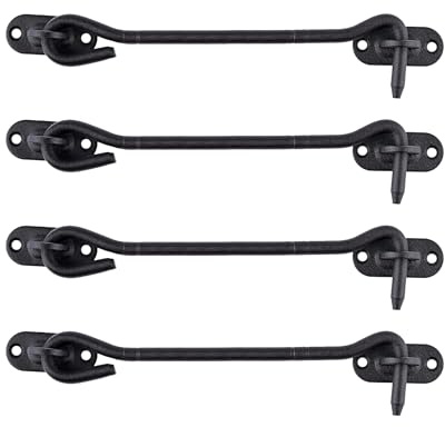 LIKERAINY Gancio per Cabina in Acciaio Inox 200 mm Serratura per Cancello Chiavistello Serratura della Porta Armadietto Finestra Capannone Giardino Recinzione Nero Confezione da 4 pezzi