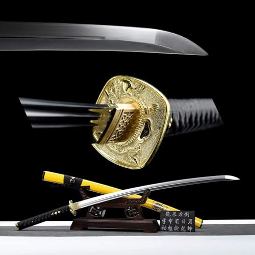KWXPW 100cm Schienenstahl Katana,handgefertigtes Samurai-Schwert mit Naturholz Scheide,echtes Schwert für Geschenke,Kendo,Cosplay,Heimdekoration,Sammeln,Ausstellen,Kampfsport,Halloween,Maskerade