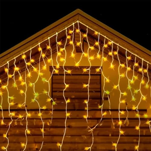 Glowster Cadenas de luces LED en forma de carámbano, funcionan con 3 pilas AA. Emiten un cálido brillo blanco. Con 10m de longitud y 0.6m de ancho, perfectas para ambientes acogedores y cálidos.