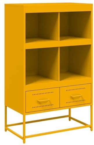 vidaXL Highboard, Hochschrank mit Stauraum, Kommode für Wohnzimmer Schlafzimmer, Sideboard Anrichte Beistellschrank, Senfgelb Stahl