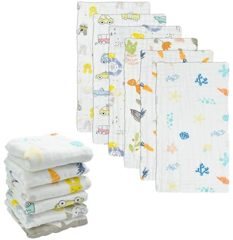 FZSECRIU 6er-Pack Muslin Cloth Baby, stoffwindeln Baby, spucktücher，mulltücher，wickelauflage, musselintücher, spucktuch, mullwindeln，Essentials