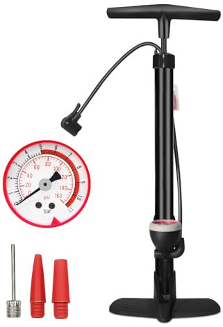 BOLTHO Bomba de bicicleta de pie todas las válvulas con manómetro 160 psi y 11 bar bomba de aire bicicleta válvulas francesas para neumáticos bicicleta de carretera MTB baloncesto fútbol