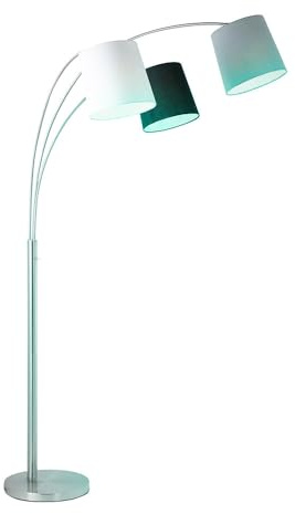 LED Stehlampe dimmbar mit Fernbedienung Bogenlampe Wohnzimmer grau Stehleuchte Deckenfluter dreiflammig Stoffschirm, RGB Farbwechsel, 3x 8,5W 3x 806lm warmweiß, LxH 100 x 190 cm