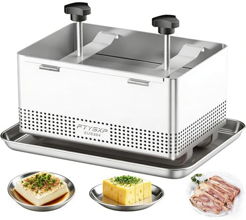 Tofupresse Edelstahl 304, verstellbare Tofu Presse mit Abtropfschale & Käsetuch, BPA-frei, spülmaschinenfest, Käsepresse für Tofu, Paneer, Käse & Gemüse (XL)