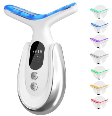 Neck Face Massager, 7-in-1 Electric Facial Massager for Enhanced Face, Neck and Shoulder Care with High Frequency Vibration and Warming Function, Firming and Wrinkle Removal Device (White)