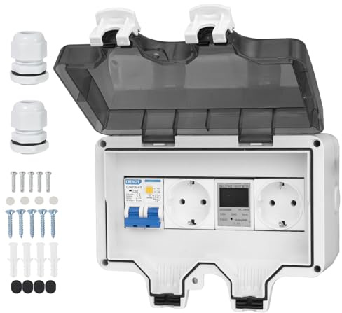 CHENGPI Coffret Electrique Etanche,Boîte de Distribution en Plastique avec Protection Contre les Fuites 16A et Prise, Boitier Etanche Electrique Exterieur Montage en Surface étanche IP66 | 8 Modules