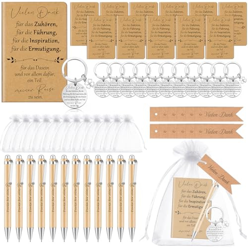 Clabby 12 Set Dankeschön Geschenke für Kollegen Notizblock Danke für Alles Kugelschreiber Schlüsselanhänger Abschiedsgeschenke für Team Mitarbeiter Jobwechsel Weihnachten(Vielen Dank)