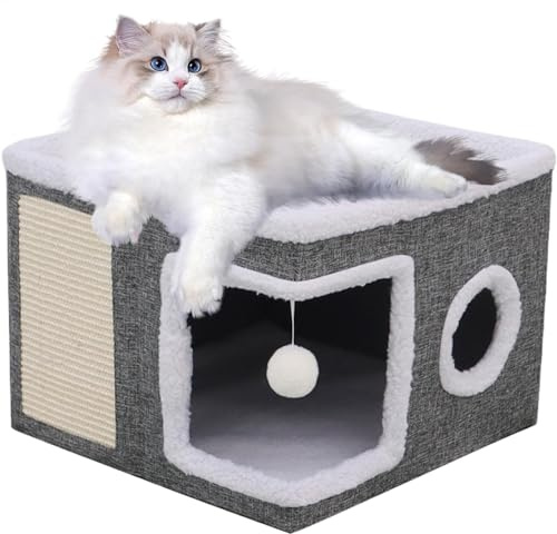 Niche pour chat d'intérieur - Niches couvertes, Niches pour chats | Refuges pour chats en peluche, lit pour chat apaisant, doux et résistant, pour chat, abri de sommeil lavable et portable p