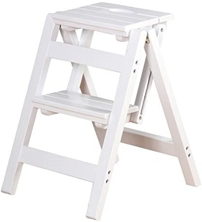 Taburete plegable de madera con 2 escalones, silla de escalera, multifunción, banco de zapatos, antideslizante, estante plegable para flores (color: A)