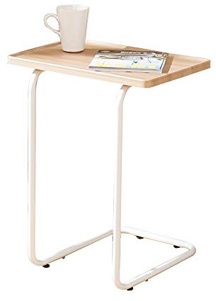 MEILISHAOMEI Mesa de sofá en Forma de C, Mesa Auxiliar de Madera de Cerezo y Marco de Acero Inoxidable Blanco, Mesa de Centro para Sala de Estar, Color Caqui, 18,3 x 12 x 23,4 Pulgadas