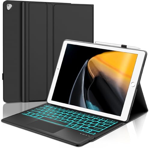 WAVATA Funda con Teclado para iPad Pro 12.9 2017/2015, Teclado para iPad Pro 12.9 2/1 Gen, Teclado Touchpad Bluetooth Desmontable para Pro 12.9 2015, Teclado Retroiluminado, Español, Negro