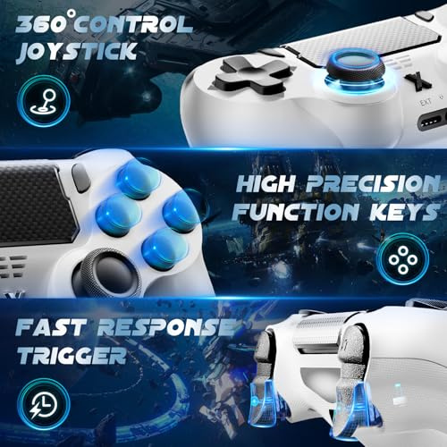Glitfix Wireless Controller für PS-4, Game Controller kompatibel mit PS-4/Pro/Slim/PC Gamepad mit Turbo/Zurück Taste/Dual Vibration/6-Achsen Gyro Sensor/Touchpanel (2Pcs,Schwarz+Weiß)