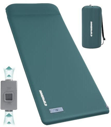 Sleeping Pad for Camping, 3.15 Thick Self Inflating Sleeping Camping Pad with Pillow&Electric Pump,Memory Foam Camping Mattress Pad, 4-Season Camp Sleeping Mat for Travel,Car,Tent,Home-Green