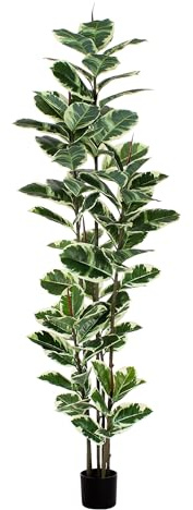 FLOWORLD Artificial Rubber Tree Plant 7ft Tall Faux Ficus Tree Potted Fake Tropical Plants Decorative House Plants Large Floor Artificial Trees for Home Office Store Room Decor