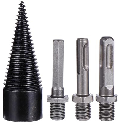 KOMBIUDA 4pcs Firewood Drill Bit Set Heavy-duty Wood Splitter Cone Drill Bits Impact Resistant Wear-resistant Woodworking Tool
