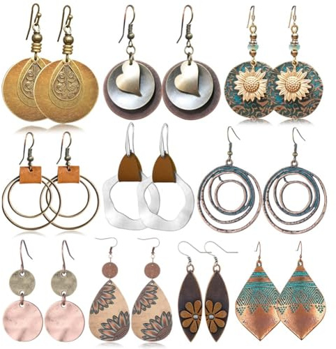 RIXERKOC Boho Vintage Ohrringe für Damen, 10 Paar | Ethno-Stil Retro Ohrringe Set, Sonnenblume Geometrische Tropfenohrringe, Schmuck Geschenke für Muttertag