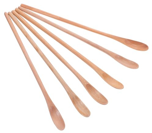 BESPORTBLE Lot de 6 Cuillères à Miel en Bois Naturel Mini Cuillères à Café à Long Manche pour Mélanger Café Thé et Yaourt Polyvalentes Cuisine Voyage
