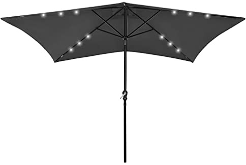 Owoxanthellate Sonnenschirm mit LED Anthrazit 200 x 300 cm, platzsparender Balkonschirm mit Solarpanel, kippbarer Garten-Parasol aus wetterfestem Polyester für Terrasse, Garten und Balkon