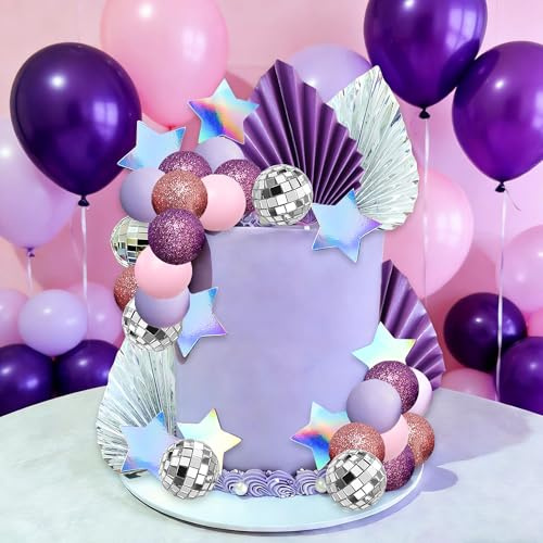 Disco Balls Cake Toppers Glitter Ball Cake Decorations | Singer Stars Purple Butterfly Balls Cake Supplies for Birthday Party Decoration